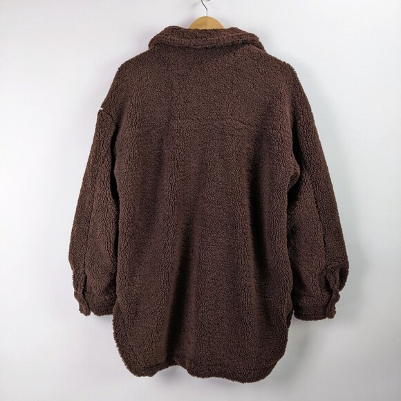 NWT Thread & Supply Size M Sherpa Shacket Fleece Teddy Cozy Jacket Coffee Brown - Picture 4 of 7